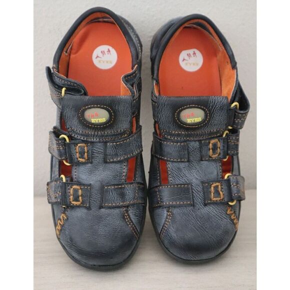 TMA Eyes 27802 Women's Sz 7 Black/Orange Closed Toe Cut-Out Leather Sandals - Picture 2 of 13
